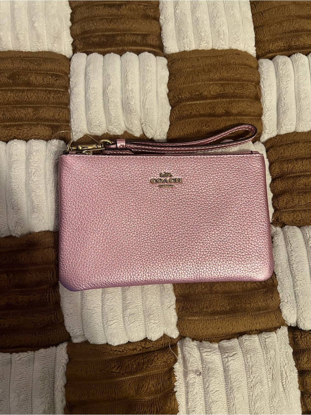 Coach Metallic Pink Leather Wristlet NWTS!
